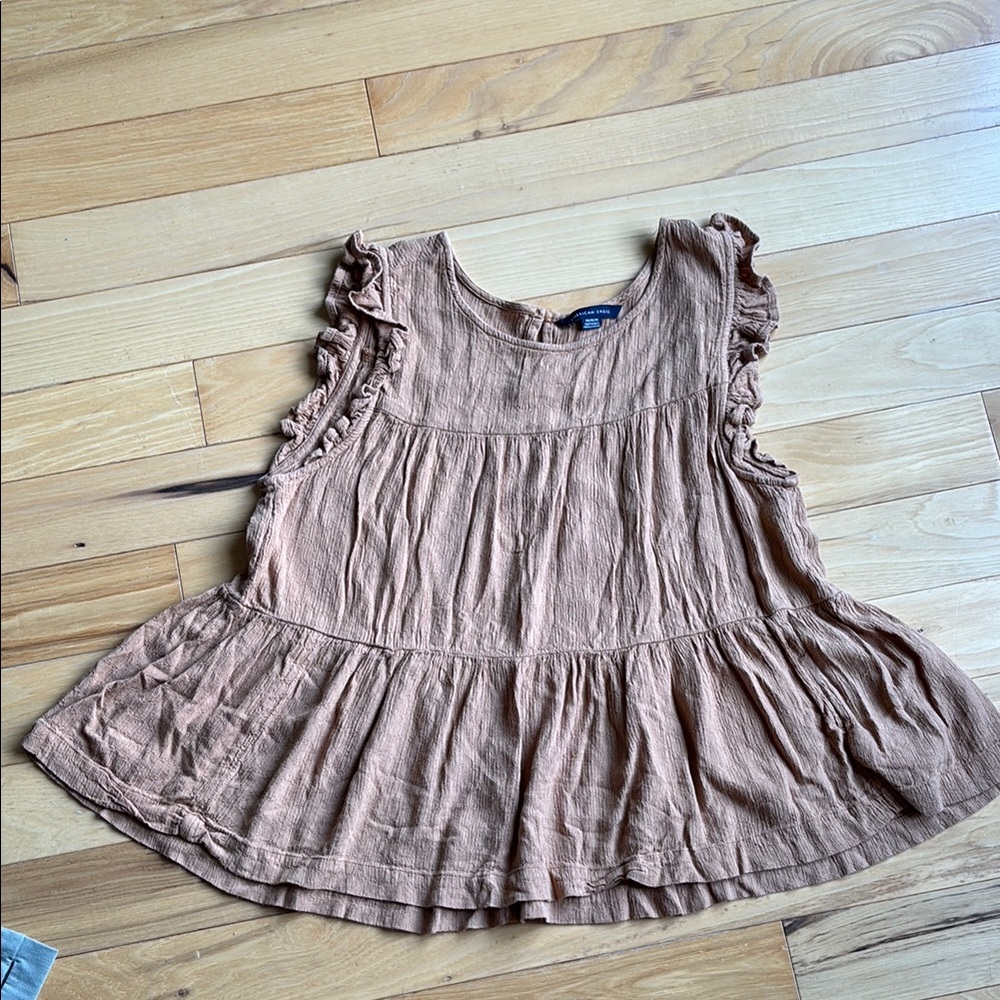 American Eagle Outfitters Ruffled Brown Blouse